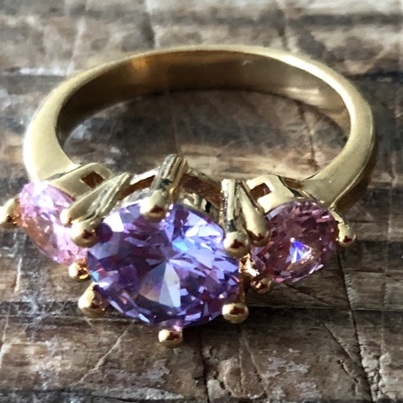 Purple and Pink Gold Plated Ring - Picture 1 of 4